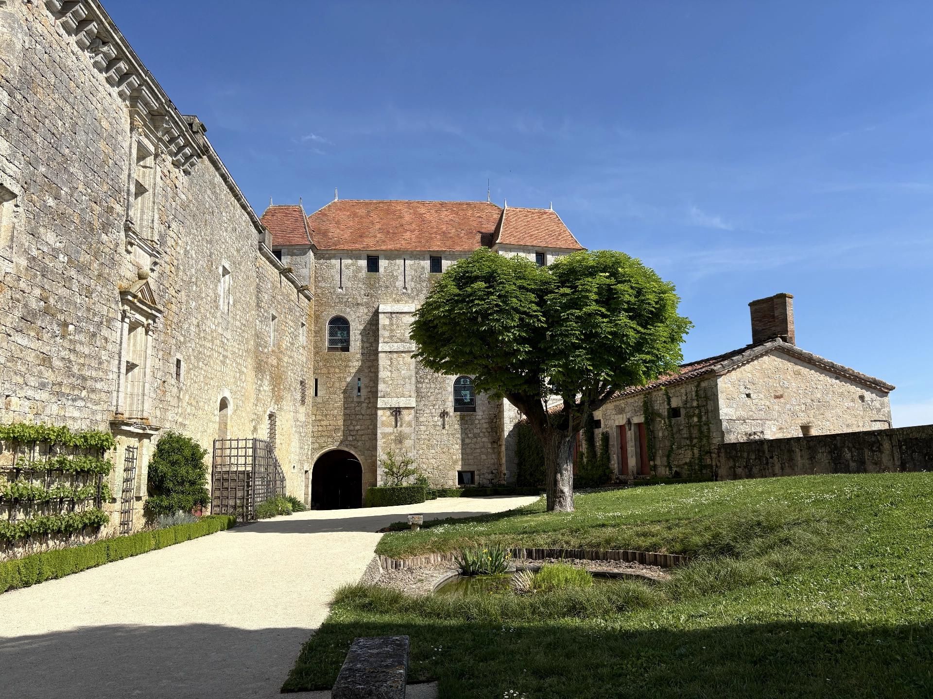 Château de Gramont — aile sud avec arbre en fleurs