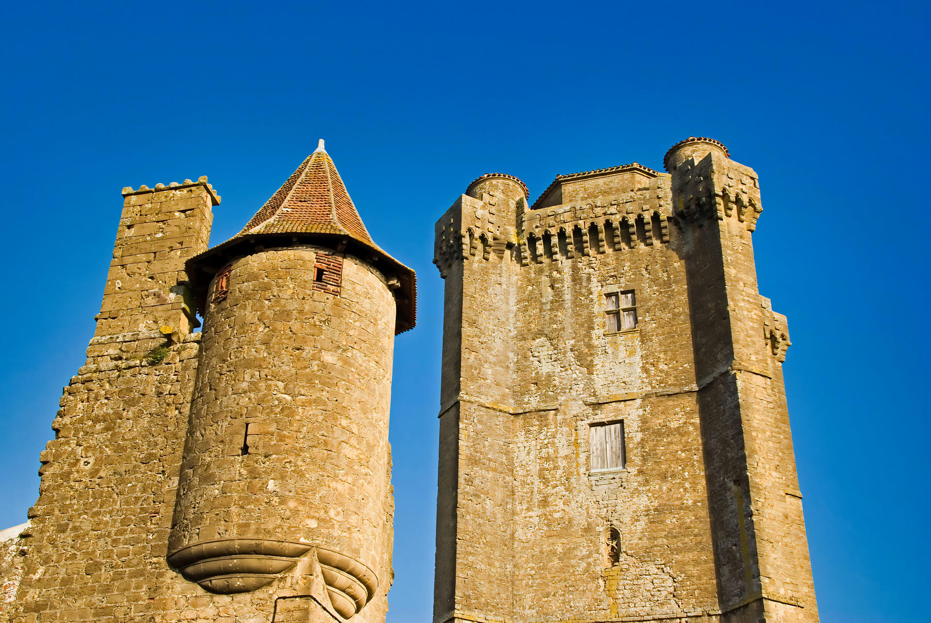 Le donjon de Bassoues vu du bas