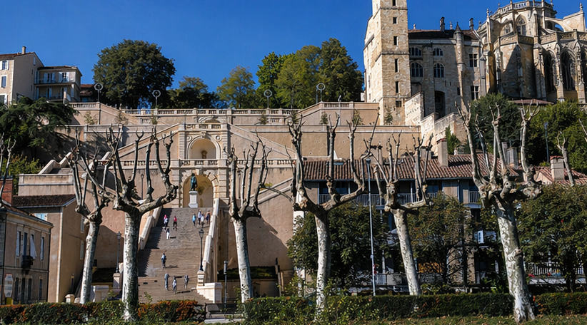 Vue d'ensemble de l'escalier monumental d'Auch et de la cathédrale