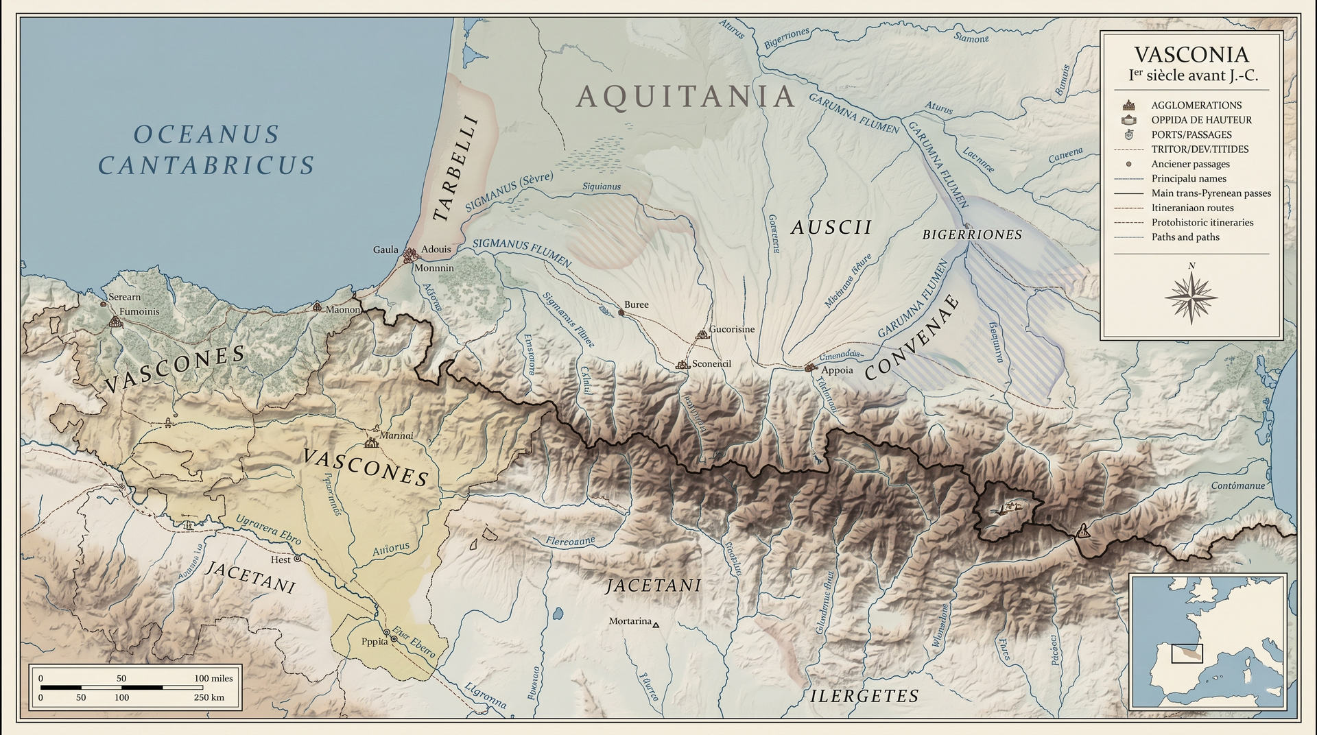 Territoire vascon originel au Ier siècle av. J.-C.