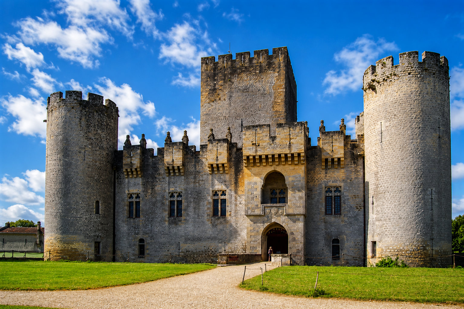 Façade du Château Neuf de Roquetaillade, à Mazères en Gironde