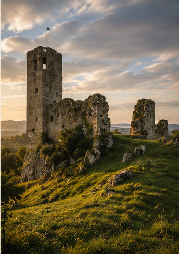 Ruine de château sur une hauteur gasconne