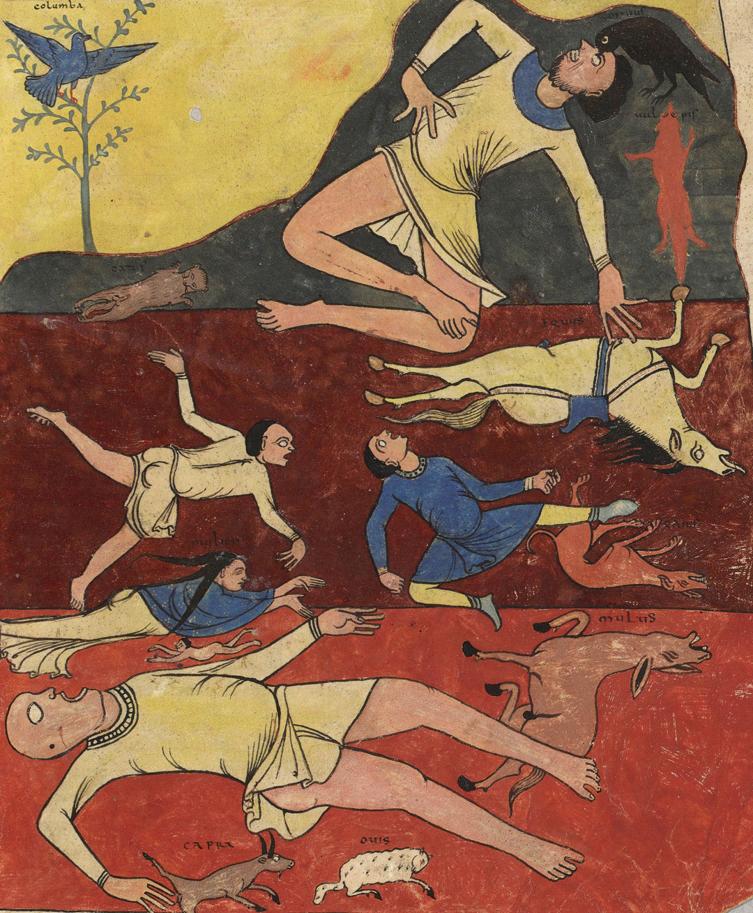 La chute des hommes et des bêtes, f. 195 du Beatus de Saint-Sever