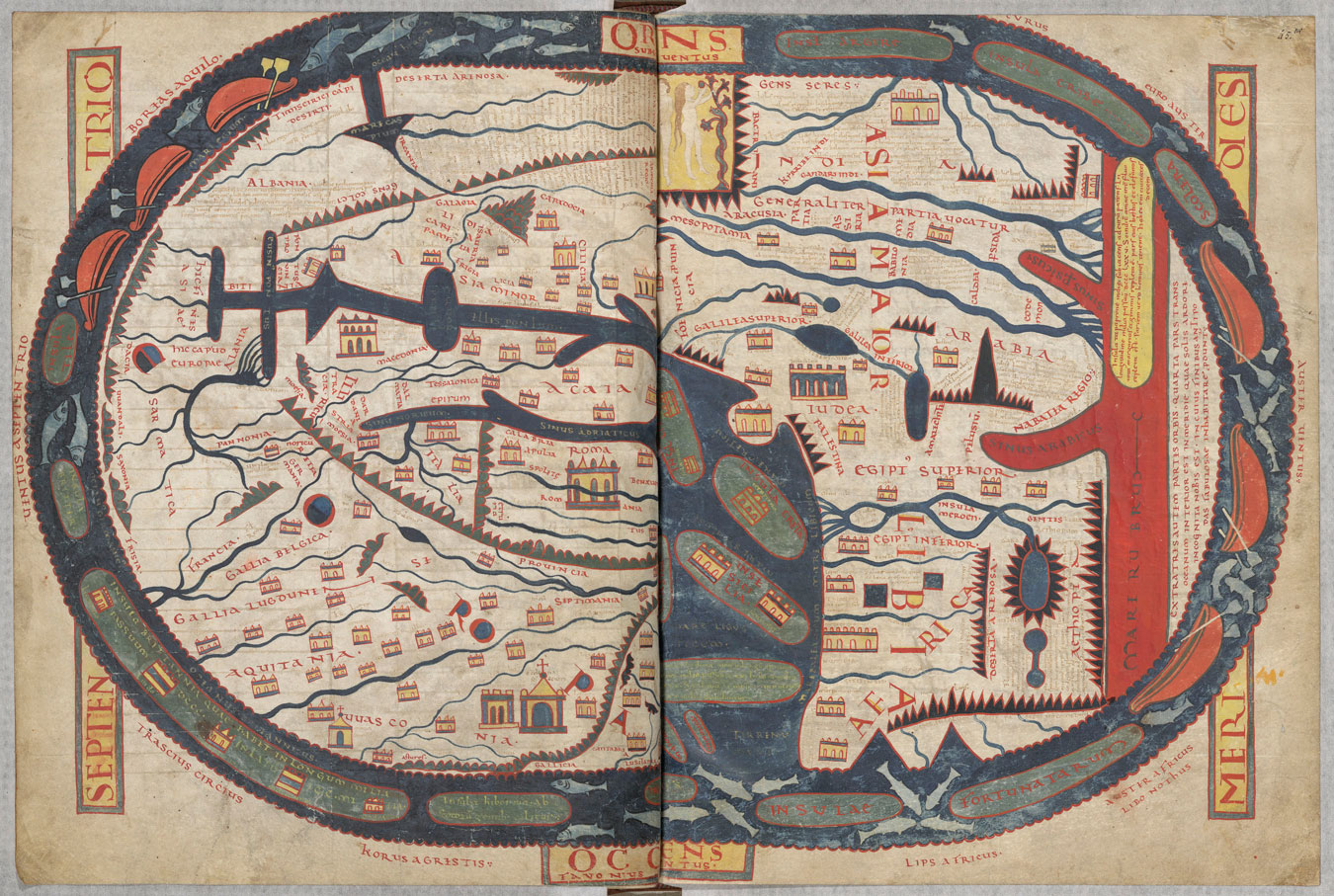 La Mappa Mundi, ff. 45 bis v° – 45 ter r° du Beatus de Saint-Sever