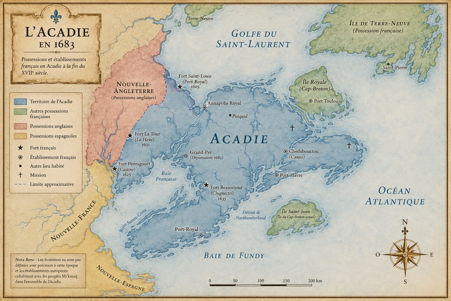 Carte ou évocation de l'Acadie vers 1683