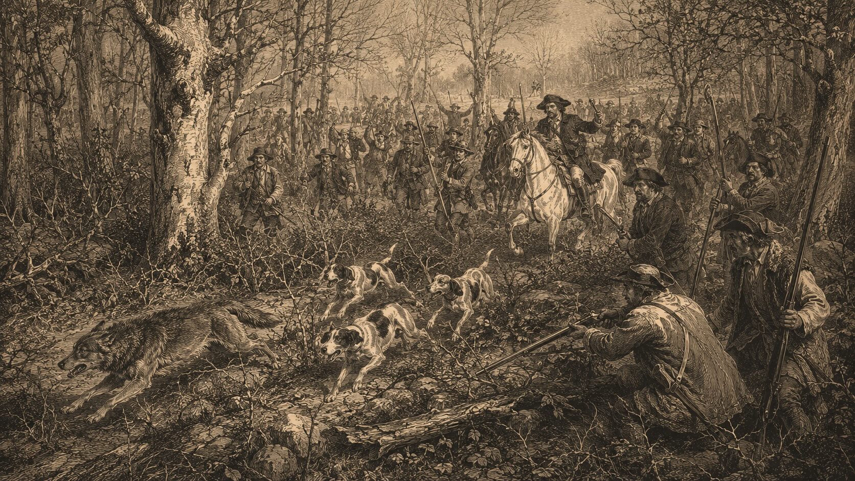Grande battue aux loups dans une forêt gasconne
