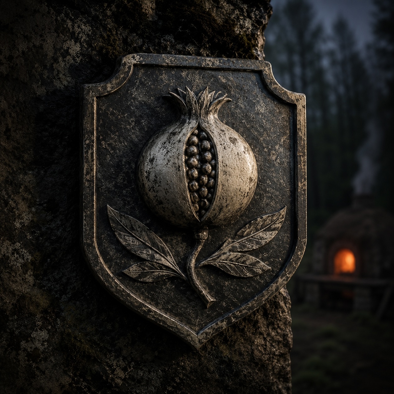 Blason ancien portant une grenade d’argent entrouverte
