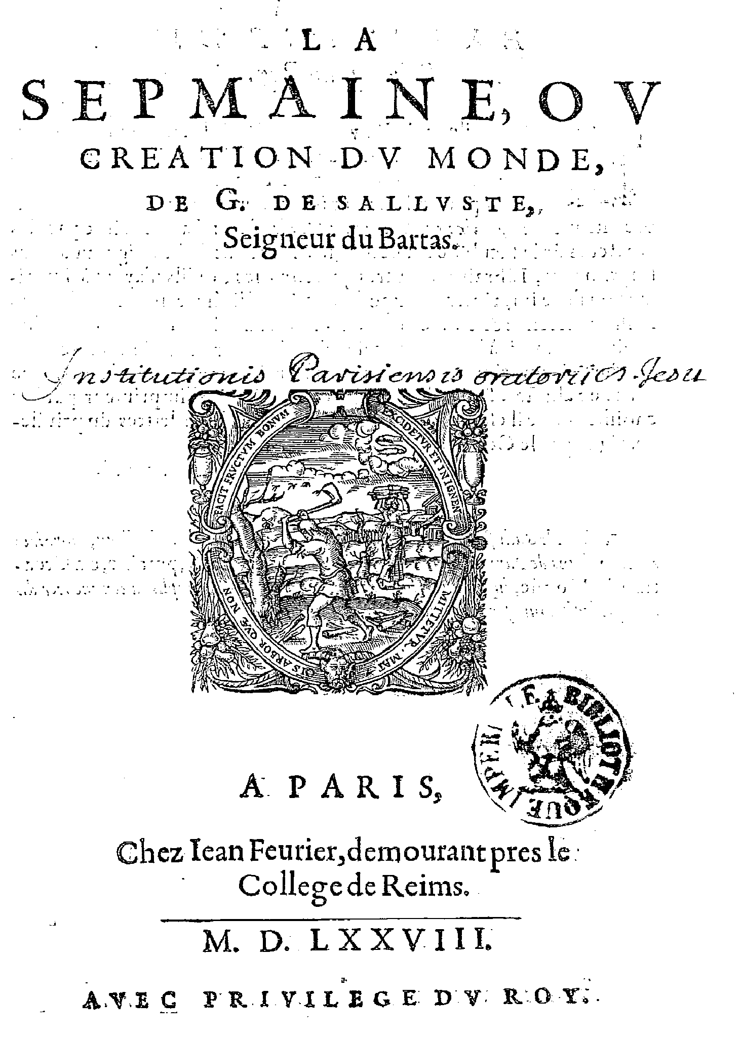 Couverture ancienne de La Sepmaine de Guillaume de Salluste du Bartas