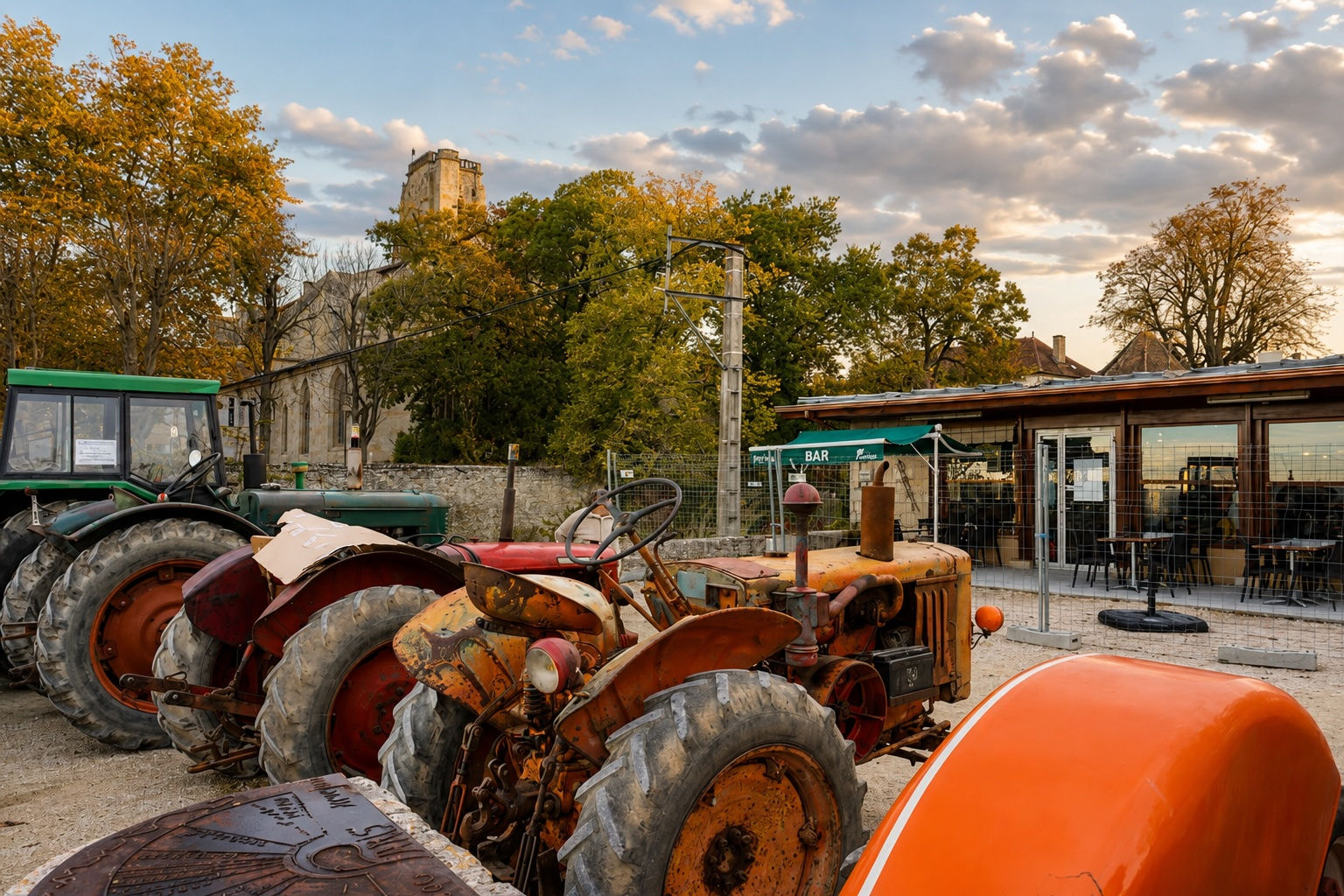 Tracteur ancien orange exposé à Lectoure