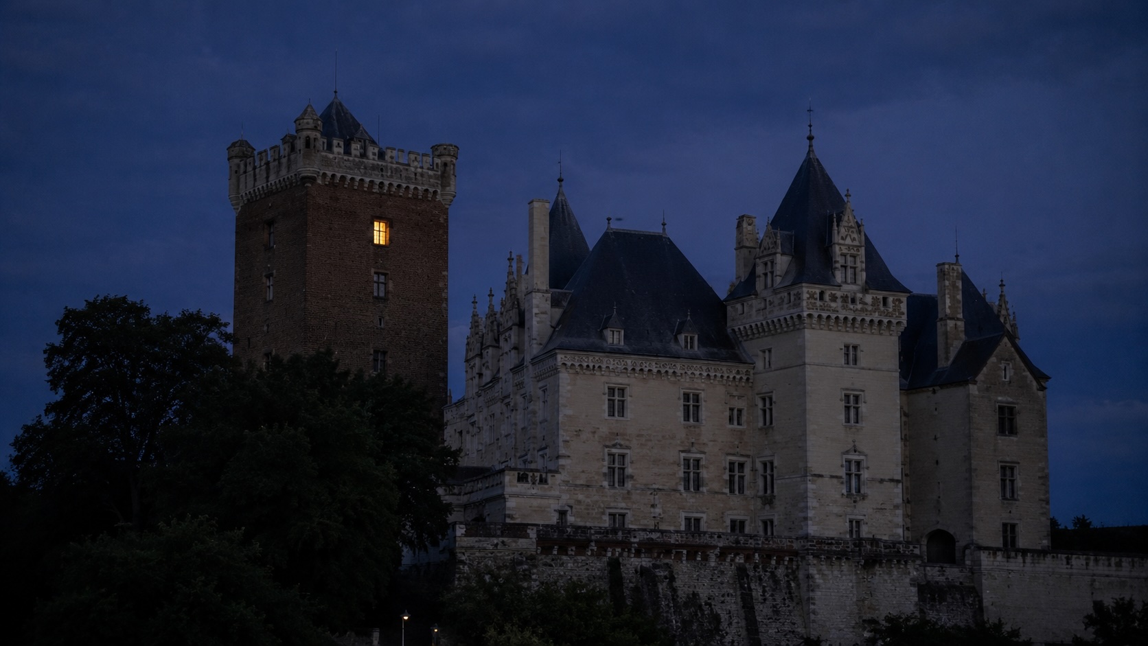 Château de Pau au crépuscule bleu