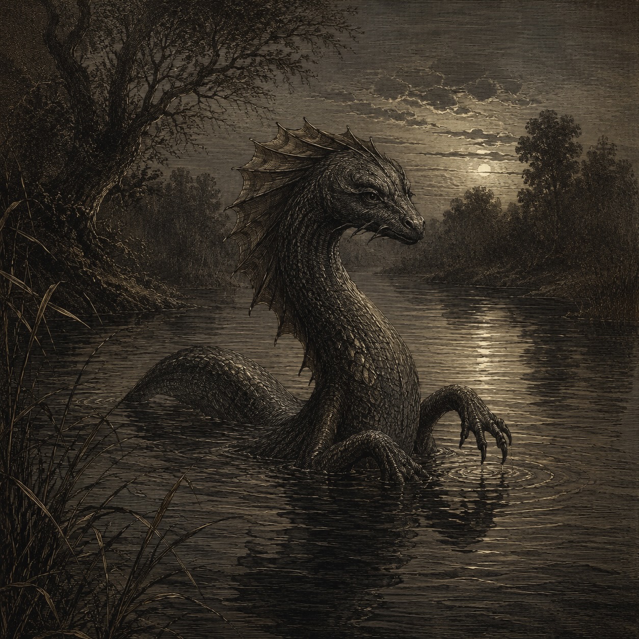 Évocation ancienne du Drac aquatique, créature des eaux gasconnes