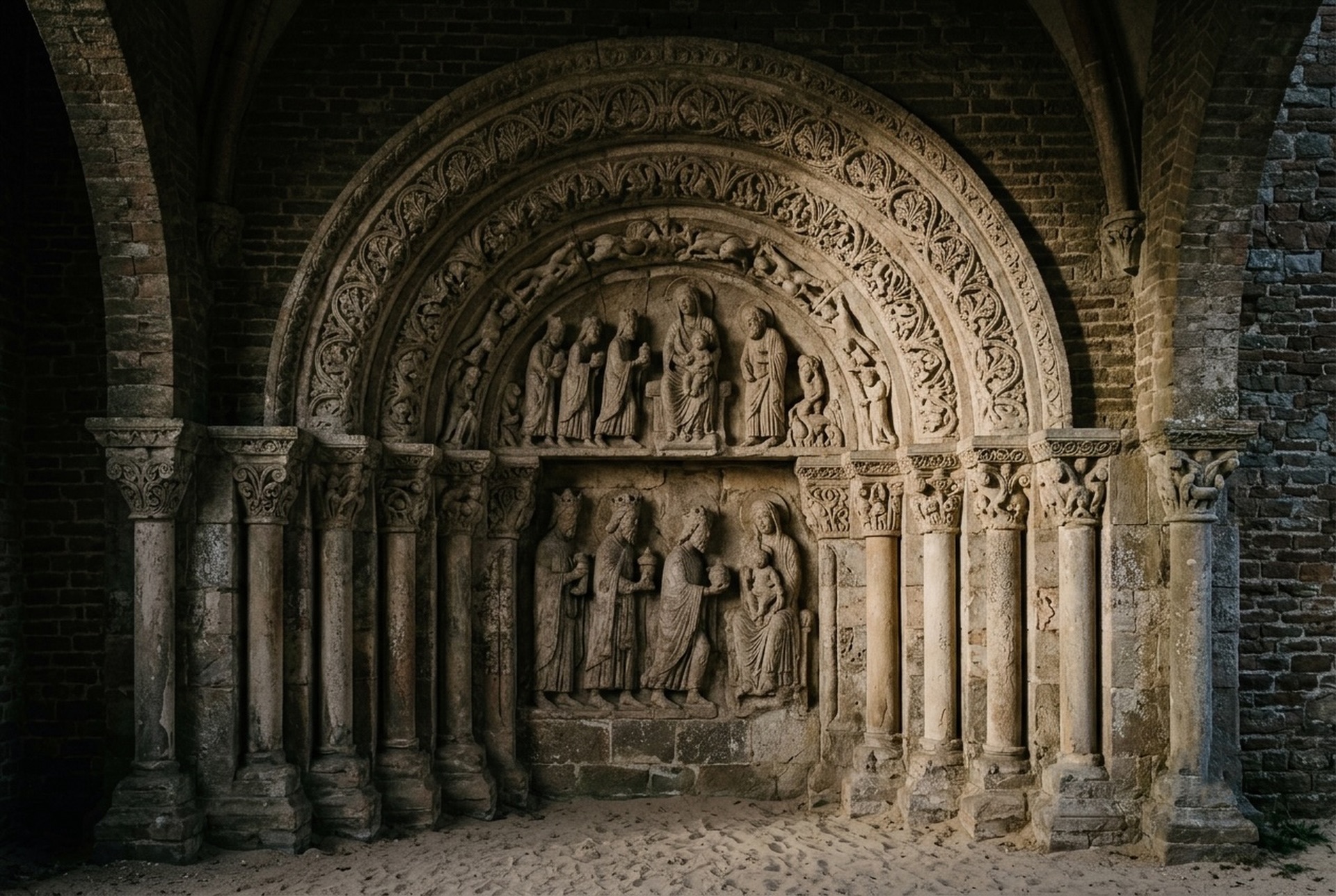 Reconstitution du portail sculpté de l’ancienne église de Mimizan