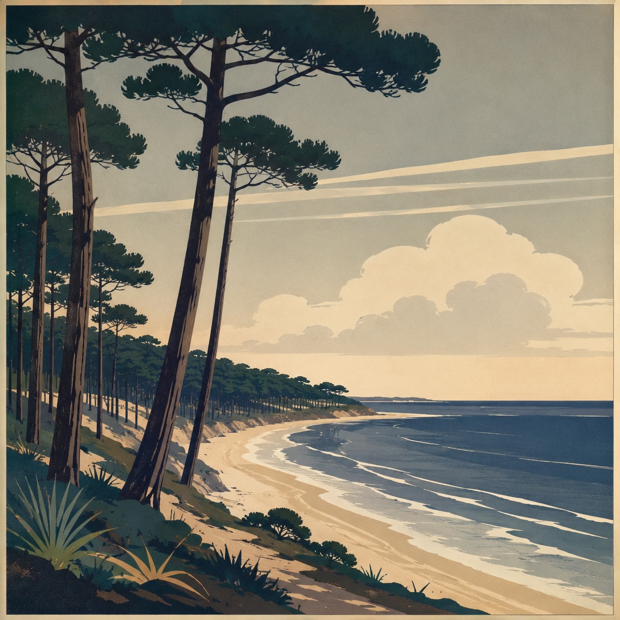 Affiche ancienne évoquant la villégiature sur la Côte d’Argent
