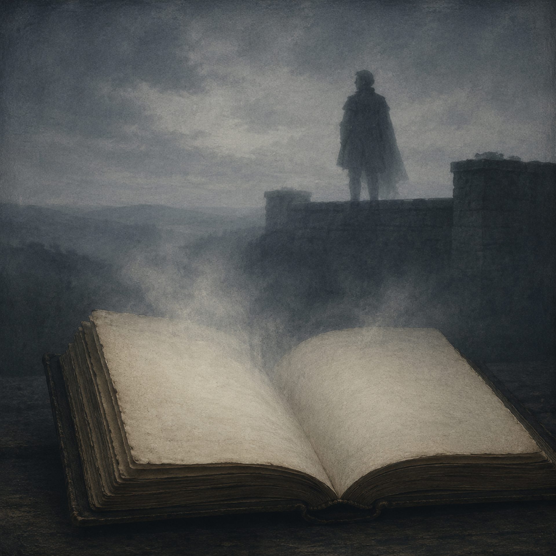 Un volume ancien ouvert d’où semble surgir la silhouette d’un prince Renaissance