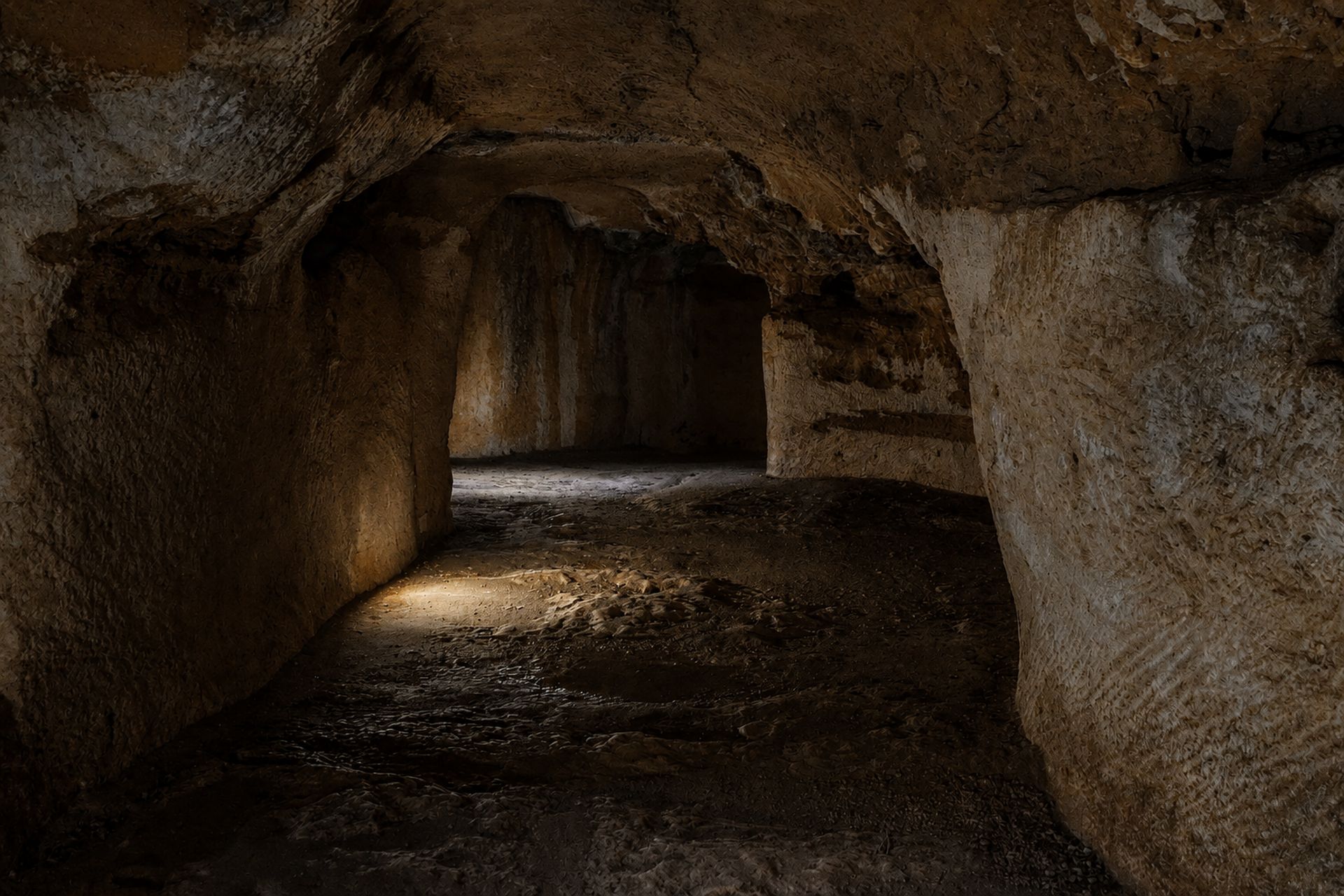 Galerie souterraine creusée dans la roche au château de Bonaguil