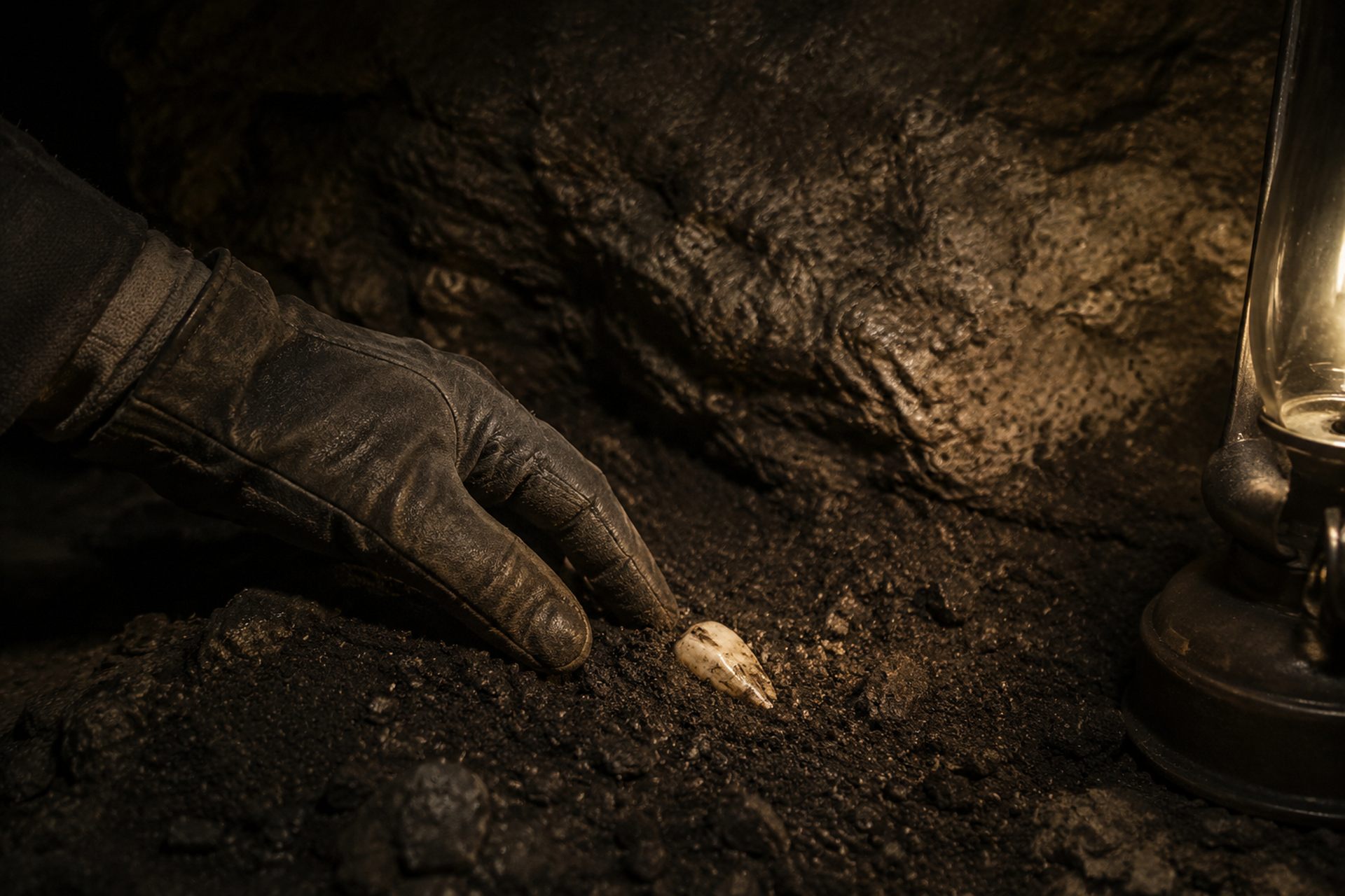 Évocation de la découverte d’un petit objet d’ivoire dans la terre noire de la grotte du Pape
