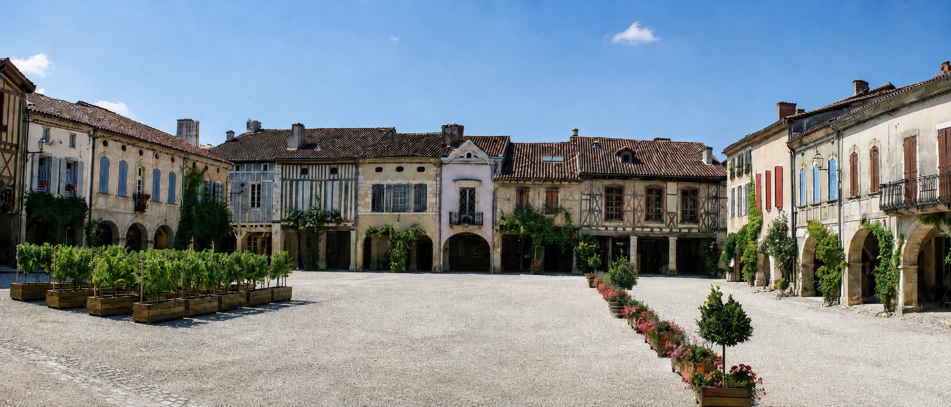 Place Royale et façades anciennes de Labastide-d’Armagnac