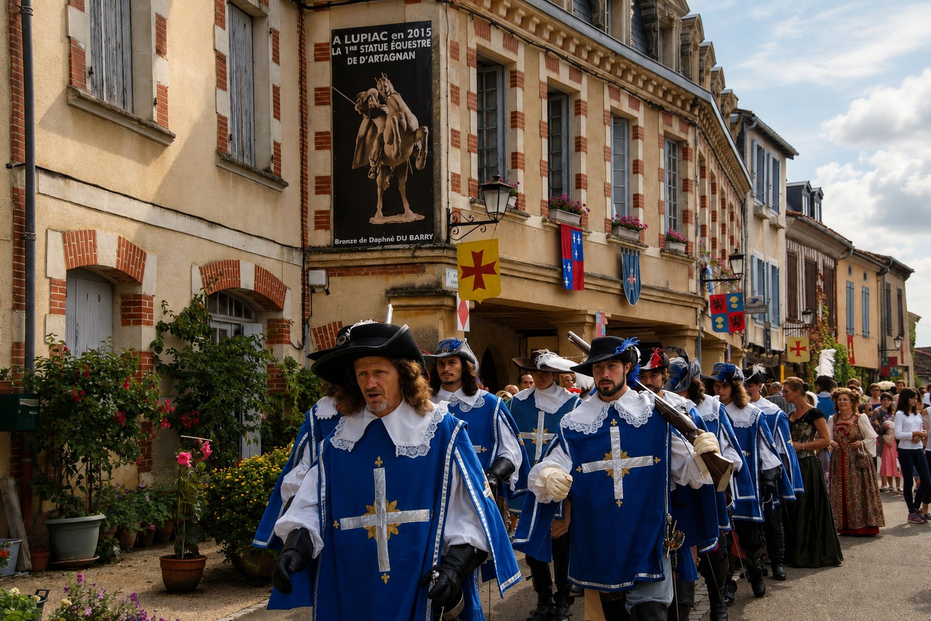Cortège de mousquetaires dans les rues de Lupiac