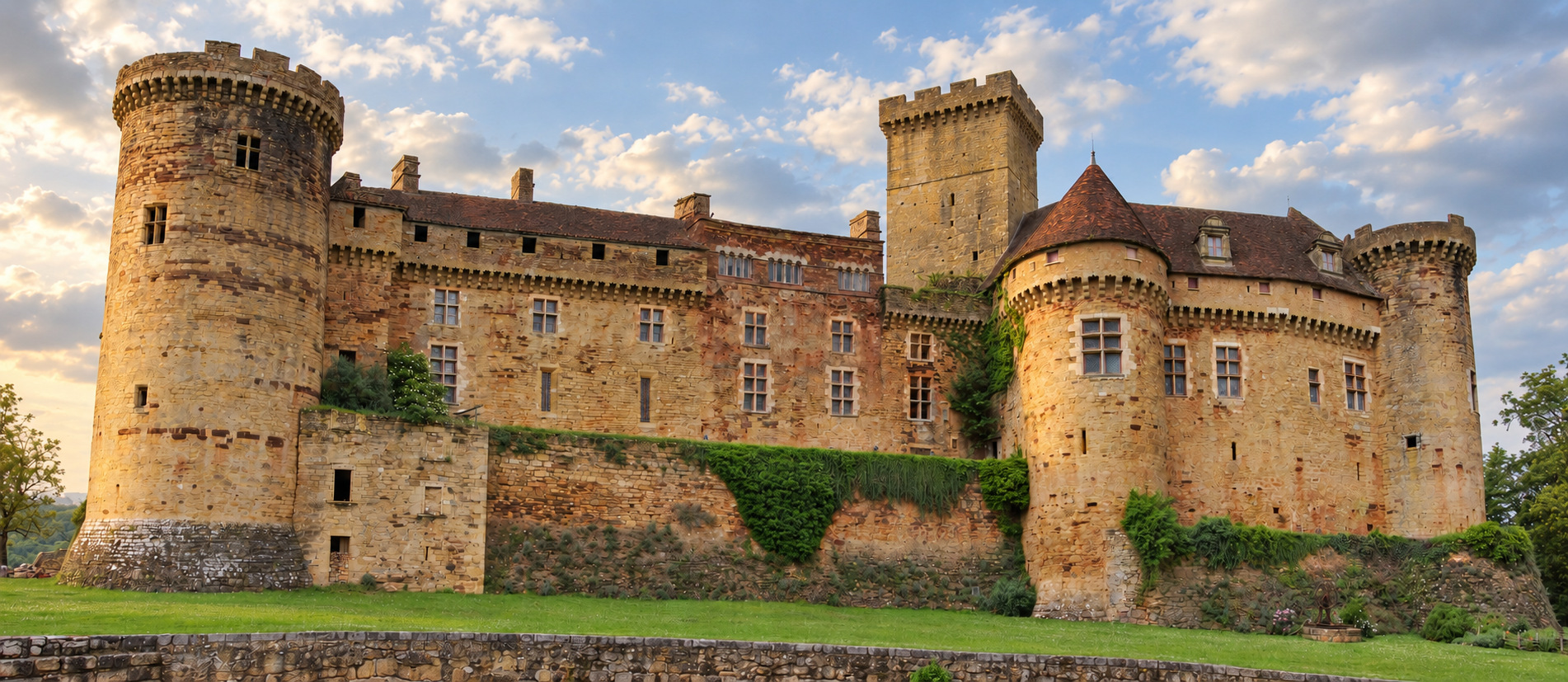 Vue panoramique du château de Castelnau-Bretenoux et de ses puissantes fortifications