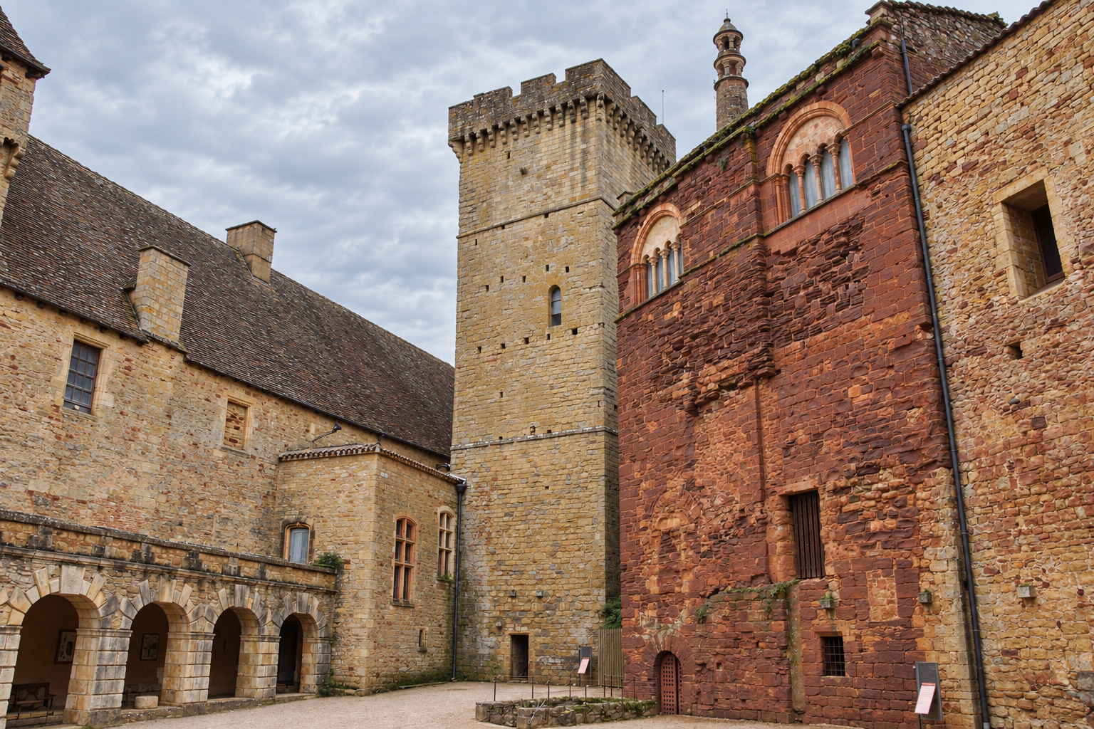 Cour intérieure, donjon et corps de logis de Castelnau-Bretenoux
