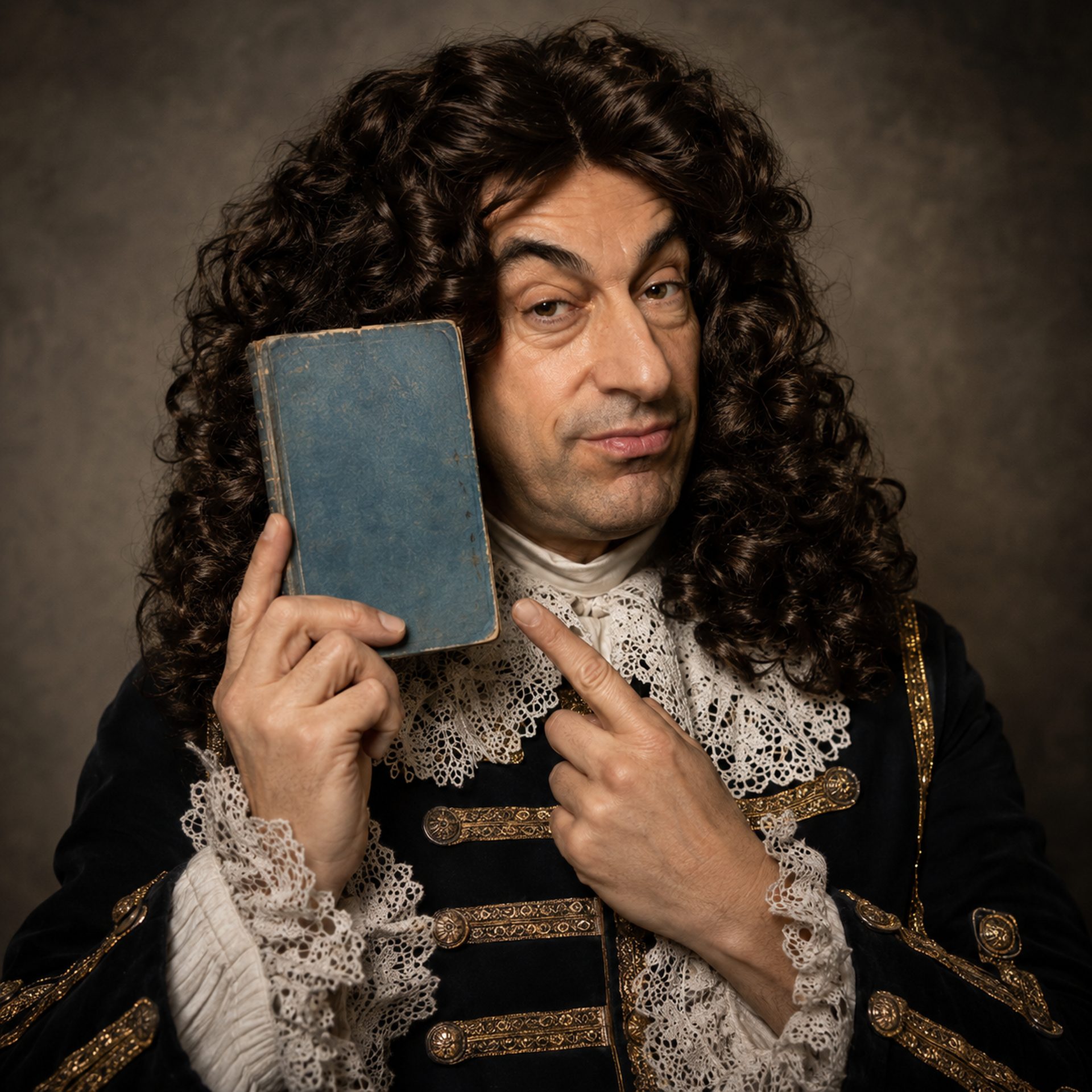 Reconstitution humoristique du duc de Roquelaure présentant le Momus françois