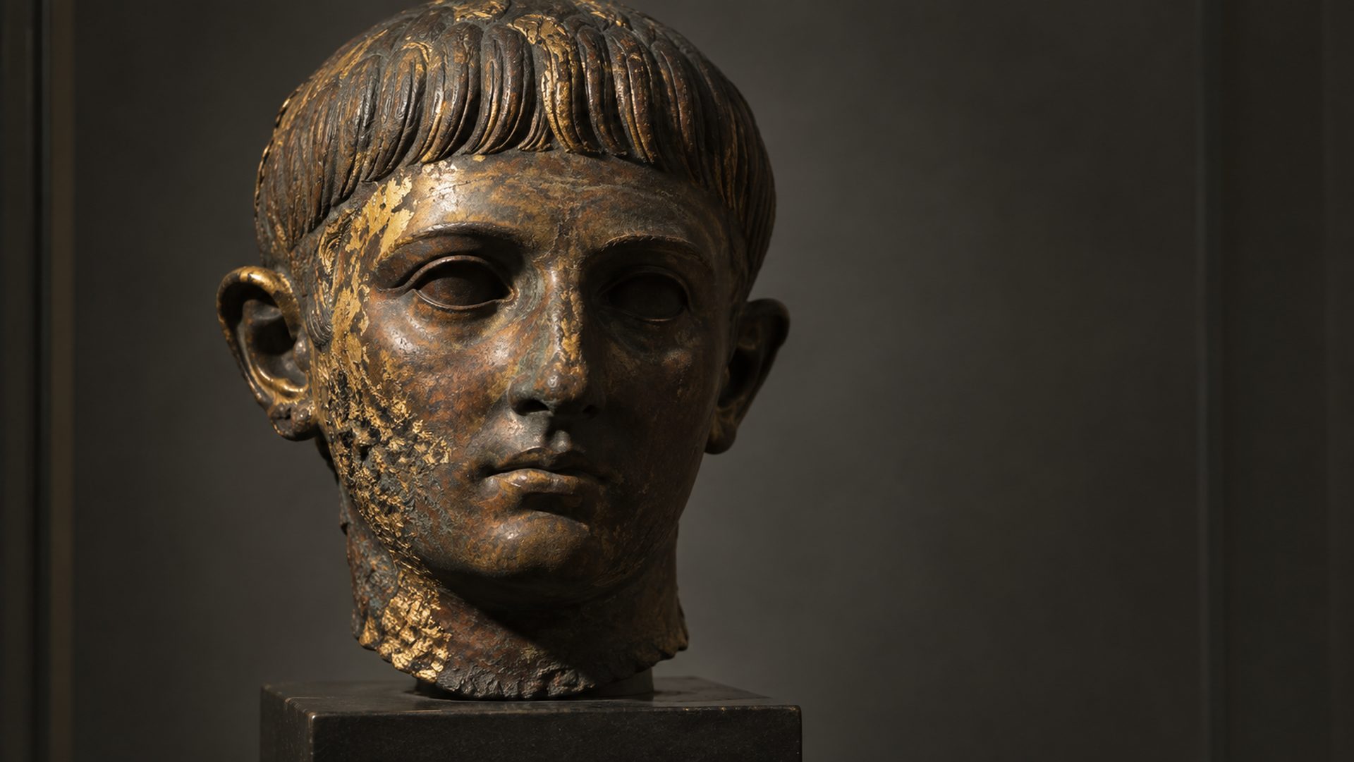 Tête masculine antique en bronze doré