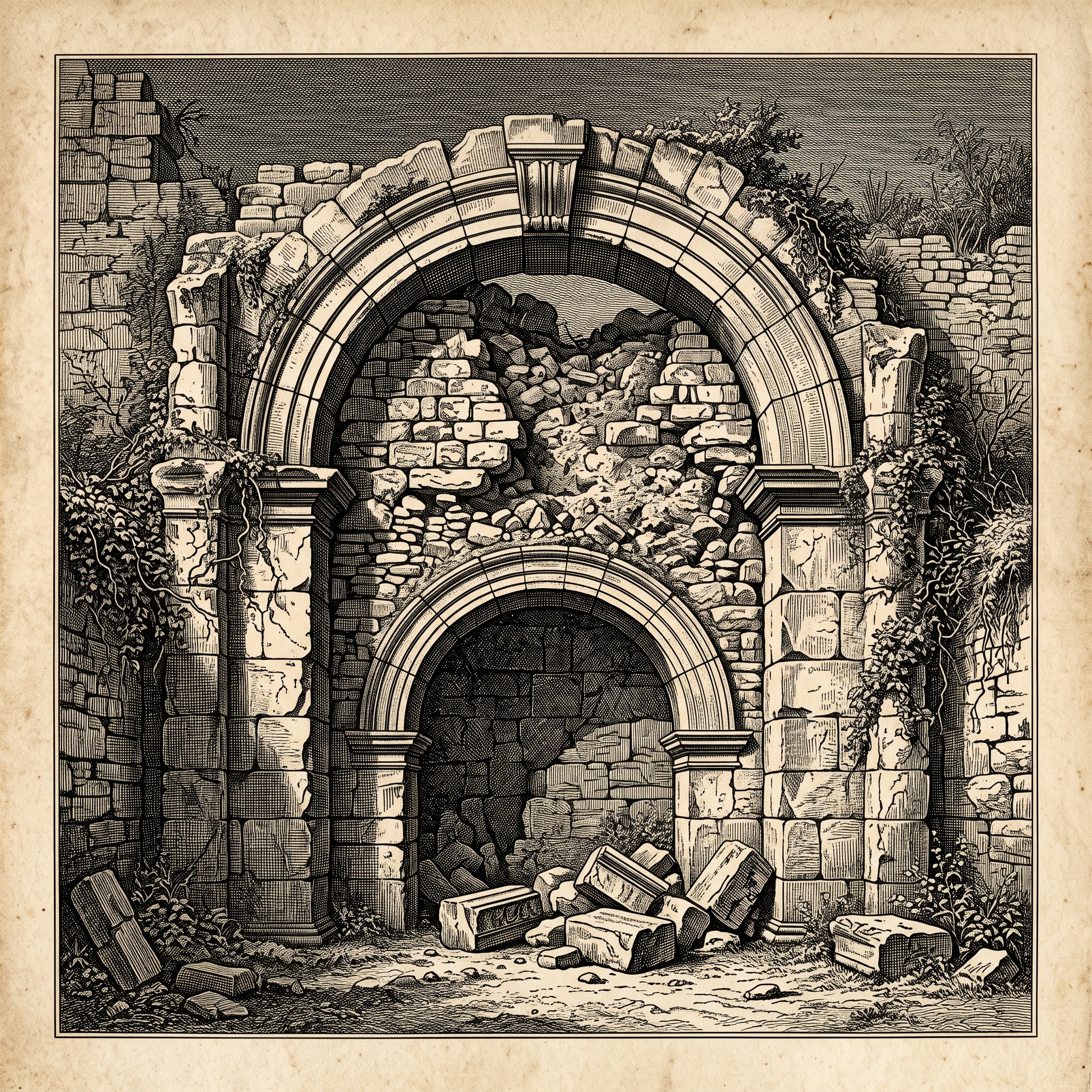 Porte en plein cintre évoquant la porte antique retrouvée sous le château de Dax