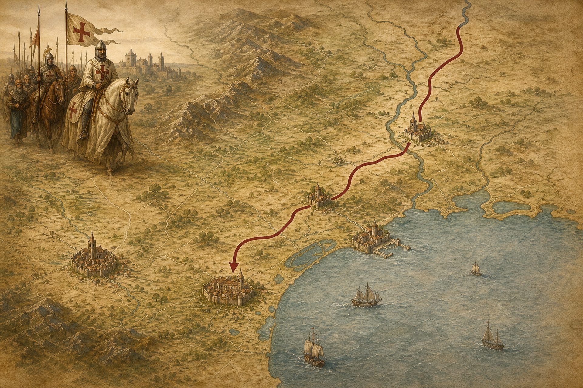 Carte de la descente de l’ost croisé vers Béziers en juin et juillet 1209