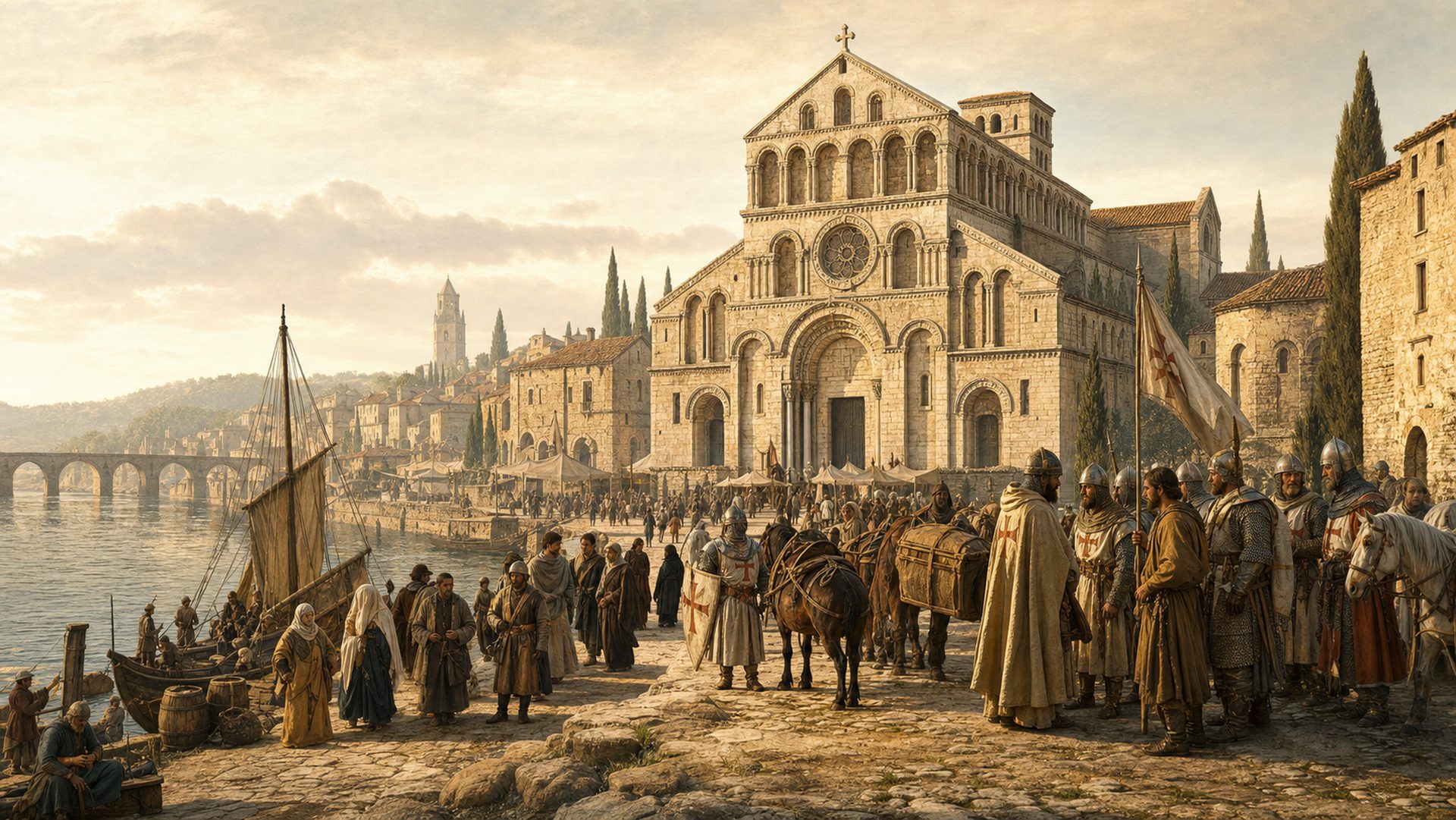 Illustration de l’abbatiale de Saint-Gilles, point de ralliement de l’ost croisé