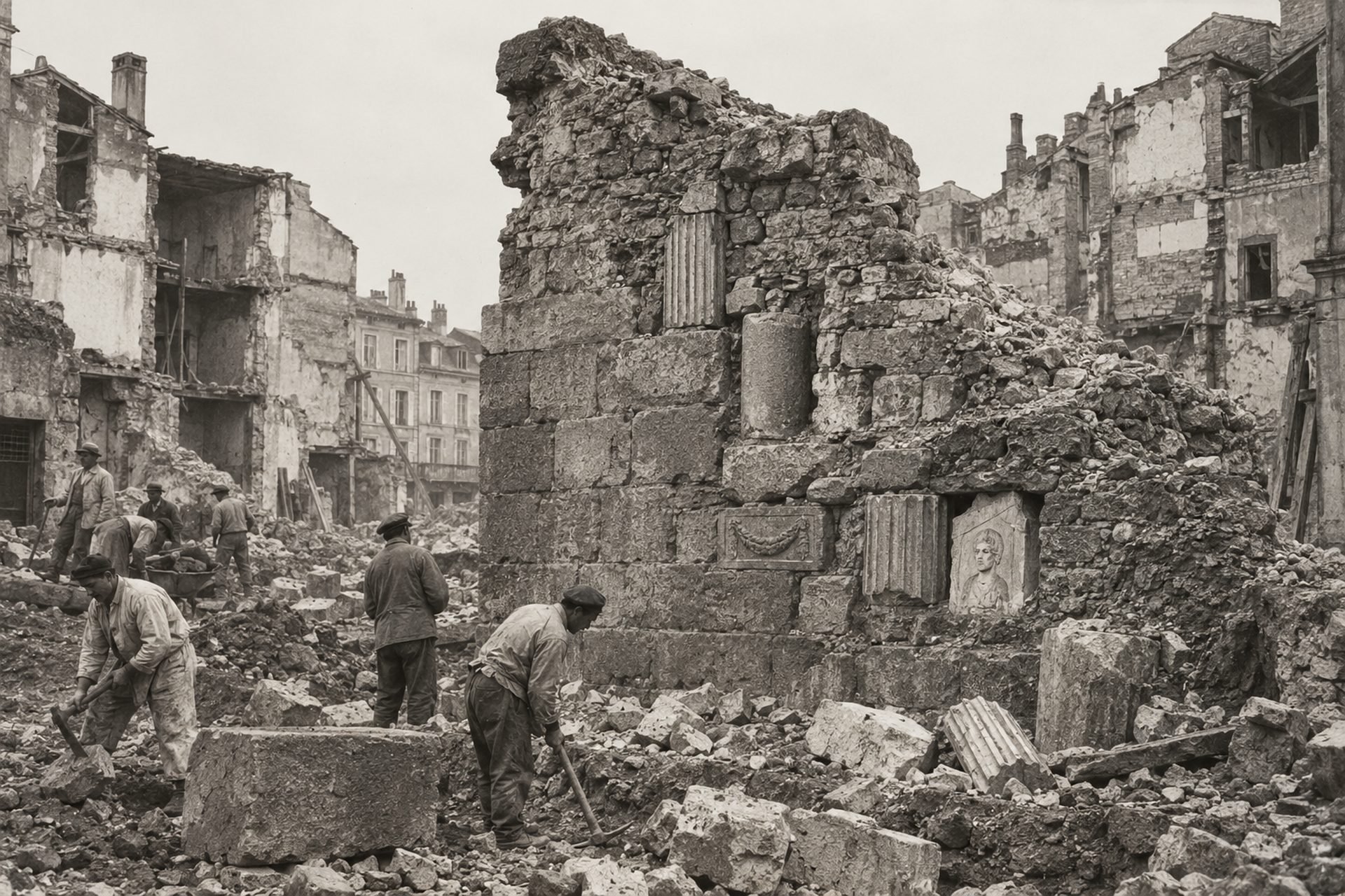 Évocation d'un chantier de démolition urbaine du XIXe siècle